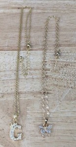 lot 137E image: 2 Brand New Necklaces Initial G with Crown and Butterfly Necklace N