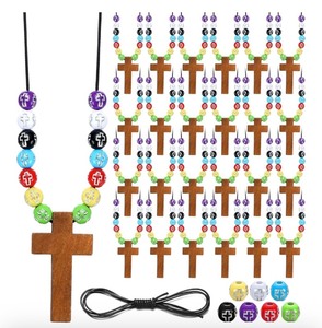 lot 112E image: Brand New Kathfly Wood Cross Necklace Crafts DIY Sunday School Kit 277 Pcs & 10 Bohemian Stackable Beaded Bracelets N
