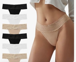 lot 84 image: Brand New SHARICCA Women G-String Thongs Sexy Lace Waistband Panties 6-Pack Size Large N