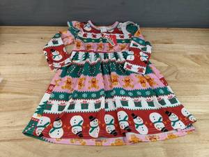 lot 78 image: Brand New Pat Pat Girls Dress Christmas Designs Snowmen Gingerbread Snowflakes Red Size 3-4 N