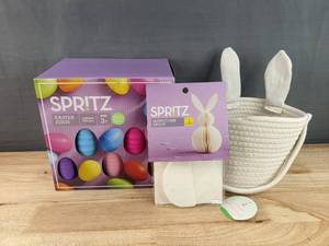 lot 123 image: Brand New Spritz Refillable Easter Eggs, Spritz Honeycomb Bunny Decor, Bunny Decorative Basket N