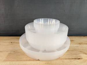 lot 126 image: Multiple Brand New Threshold Clear Planter Saucers 6, 12, and 10 N
