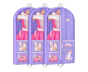 lot 149 image: Brand New MISSLO Dance Garment Bags for Dancers 40 Kids Garment Bags for Dance Costumes with 3 Pockets Cheer Uniform, 3 Packs, Purple N