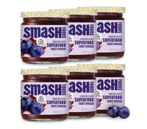 lot 92E image: 6 Brand New Smash Foods Grape Jam Low-Calorie, No Sugar Added Keto Jam with Upcycled Fruit & Chia Seeds Vegan, Paleo Superfood Fruit Spread $48 Retail N