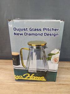 lot 170 image: Brand New DUJUST Black Diamond Glass Pitcher with Lid 68 oz N