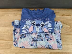 lot 161 image: Brand New Womens Two Piece Pajama Set Stitch OHANA Blue Size Large N