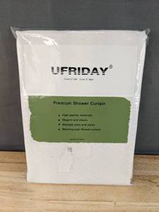 lot 163 image: Brand New Elegant UFRIDAY Premium Shower Curtain 72x72 with 12 Rings, White N