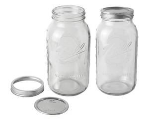 lot 178 image: 2-Pack of Brand New Clear Glass Ball 64-oz Wide Mouth Mason Jars with Lids and Bands N