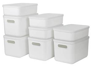 lot 179 image: 8 Piece Brand New Zexalor Stackable Plastic Storage Bins with Lids (4 Medium & 4 Small), White N