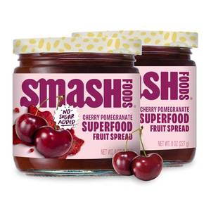 lot 84E image: 6 Brand New Chia Smash Cherry Pomegranate Smash Foods Jam - 8 oz Jars N