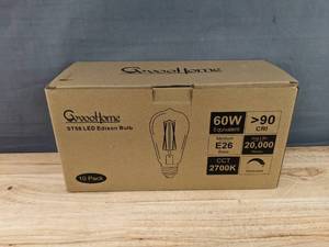 lot 212 image: Brand New Pack of 11 GvvooHome LED Edison Bulbs Dimmable, E26 Bulb 60 watt, Soft White 2700K, ST58 Vintage Light Bulbs, 90 CRI, 6W 600LM, E26 Medium Base, Clear Glass N