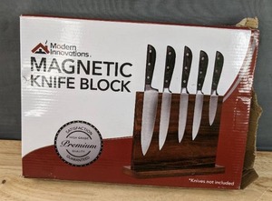 lot 240 image: Brand New Modern Innovations Magnetic Knife Block Double-Sided Magnet Knife Holder Stand With Strong Enhanced Magnets Kitchen Counter Organization Storage Rack Wood Stand Utensil Holders N