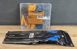 lot 246 image: 270 Piece Brand New Kurui Wall Anchors Kit and 3 Piece Metal File Set 8 Inch Premium High Carbon Steel Files Flat Round and Half Round N