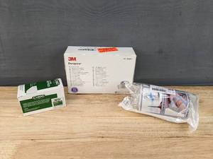 lot 195 image: Brand New First Aid Items - Curad Alcohol Prep Pads, 3M Durapore Surgical Tape, Transparent Dressing Adhesive Bandage N