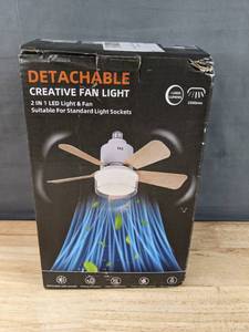 lot 202 image: Brand New Socket Fan Light with Double Layer Shade Ceiling Fans with Remote and App Contro 3 Colors Wood Color N