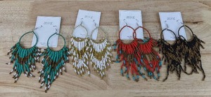 lot 85E image: Brand New Boho Beaded Dangle Pierced Earrings Four Pair Green Brown Red White Retail $69.99 N