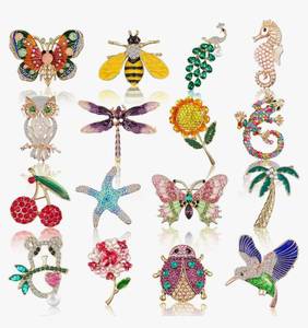 lot 45E image: Brand New Sasylvia 16 Pcs Womens Brooch Set Rhinestone Vintage Animal Insect Plant Pins N