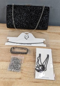 lot 269 image: Brand New Glitter Clutch Bag, Choker, Earring and Bracelet Fashion Jewelry N