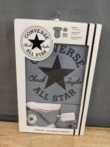 lot 73E image: Brand New Converse All Star 3 Piece Set Bodysuit Hat Booties Blue Size Newborn 3-6 Months N