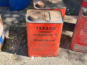 lot 77 image: Lot of (2) Texaco Aircraft 1-Gallon Hydrulic Oil Can (empty)