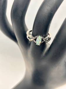 lot 2 image: Sterling Silver Ring with Oval Opal Gemstone