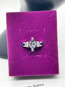 lot 4 image: Marquise Cut Mystic Topaz Ring with Diamond Accents