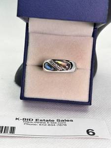 lot 6 image: Sterling Silver Ring with Abalone Shell and Crystal Accents