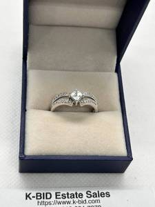 lot 12 image: 925 Sterling Silver Ring with Princess Cut Stone and Pave Accents