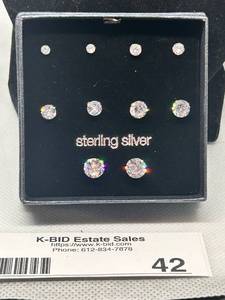 lot 42 image: Set of 7 Sterling Silver Earrings with Cubic Zirconia