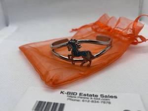 lot 64 image: Unicorn Design Metal Cuff Bracelet with Gift Pouch