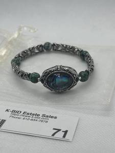 lot 71 image: Vintage-Style Silver Bracelet with Abalone and Beaded Accents