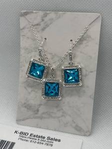 lot 76 image: Set of Silver Jewelry with Blue Gemstone Pendants