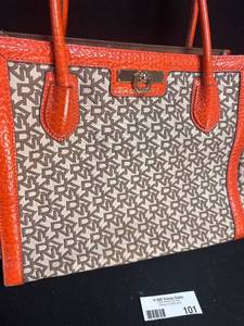 DKNY Monogram Tote Bag with Orange Trim
