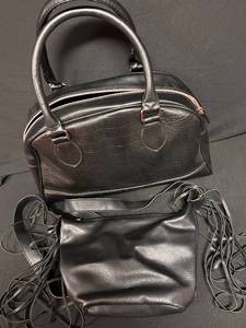 lot 106 image: Set of 2 Black Leather Handbags with Fringe Detail