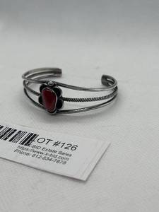 lot 126 image: Vintage Silver Cuff Bracelet with Red Stone