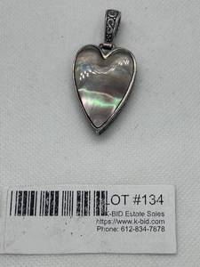 lot 134 image: Lot #134 Heart-Shaped Abalone and Turquoise Pendant Set in Silver