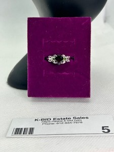 lot 5 image: 925 Sterling Silver Heart-Shaped Garnet Ring with Emerald Accents