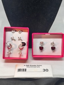 lot 30 image: Set of 3 Pairs of Fashion Earrings with Rhinestones and Heart Design