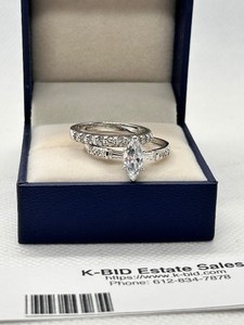 lot 19 image: Sterling Silver Wedding Ring Set with Marquise Stone