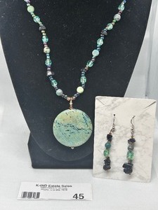 lot 45 image: Handcrafted Beaded Necklace with Matching Dangle Earrings