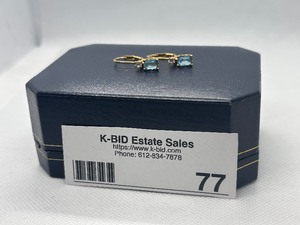 lot 77 image: Pair of 14k Gold Earrings with Blue Topaz Stones