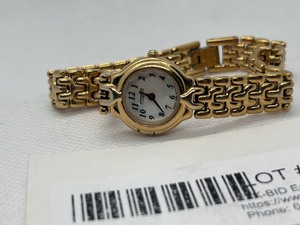 lot 121 image: Womens Gold-Tone Bracelet Watch with White Dial