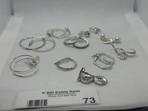 lot 73 image: Collection of Silver Tone Hoop and Stud Earrings