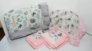 lot 25 image: Two Handmade Muslin Baby Blankets and Two Handmade Muslin Loveys