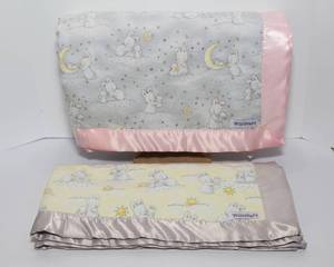 lot 47 image: Two Handmade Flannel Baby Blankets with Minky Backing and Satin Edging