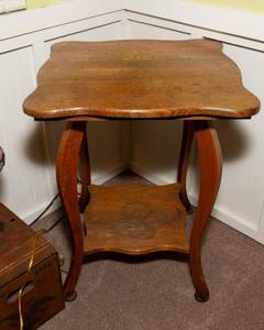 lot 53 image: Antique Wood Side Table with Lower Shelf