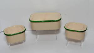 lot 70 image: Three Piece Vintage Refrigerator Boxes - Enamelware - Cream and Green