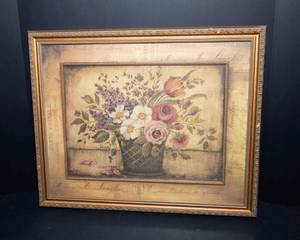 lot 78 image: Vintage Inspired Floral Artwork - 22 x 19
