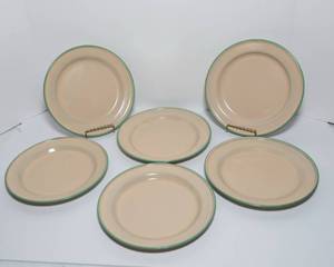 lot 99 image: Six Vintage Cream and Green Enamelware Plates