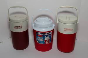 lot 105 image: Set of Three Thermal Jugs  Two Coleman and One Rubbermaid